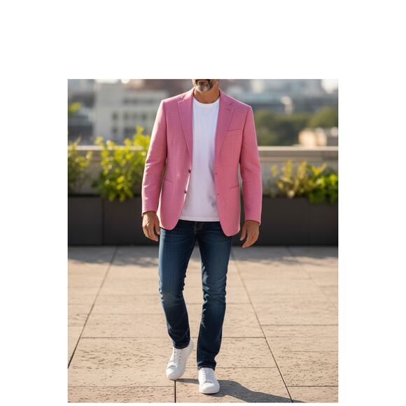 Andover Reed Pink 2 Button Wool Blend Vintage Sport Coat Blazer Jacket 42 Short - Picture 2 of 7